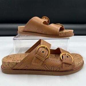 Earth‎ Francii Round Toe Casual Slip-on Flat Sandals Tan leather size 9. NWOB